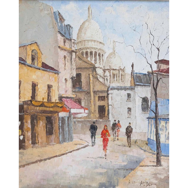 Mid-20th Century French “Montmartre, Place du Tertre” Oil on Canvas, Sacré-Cœur For Sale In Atlanta - Image 6 of 8