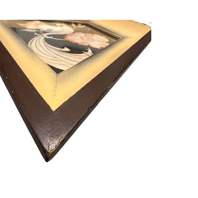 Carlo of Hollywood Vintage Art Metalcraft Studios Hollywood 1950s Attributed to Carlo Mid Century Modern Wall Art Atomic Kitsch Pair Paintings Birds Flowers For Sale - Image 4 of 12