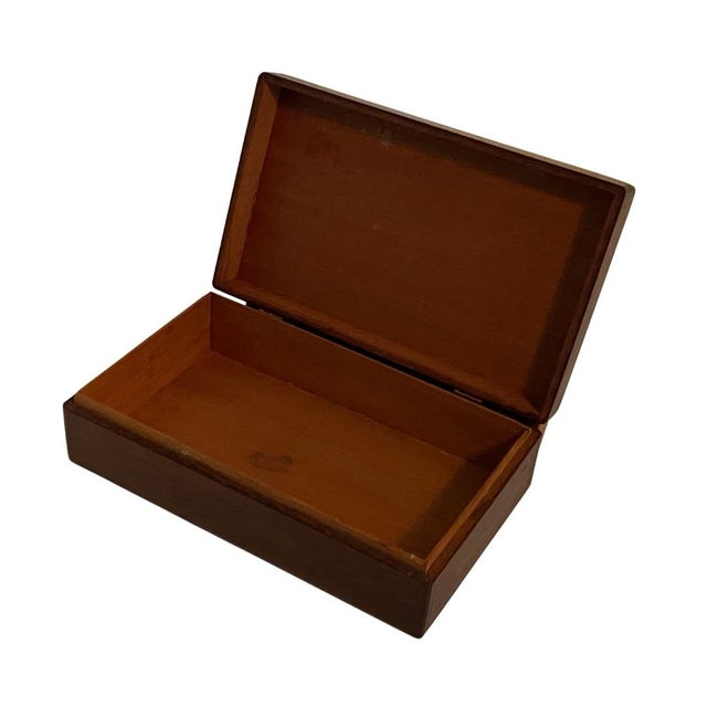 Wood 1930s Art Deco Wooden Inlay Box Cigar Box Jewelry Box Americana Ny Nj Dugan Brothers Bakery For Sale - Image 7 of 11