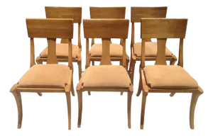 Mid Century Modern Klismos Style Wooden Dining Chairs - Set of 6