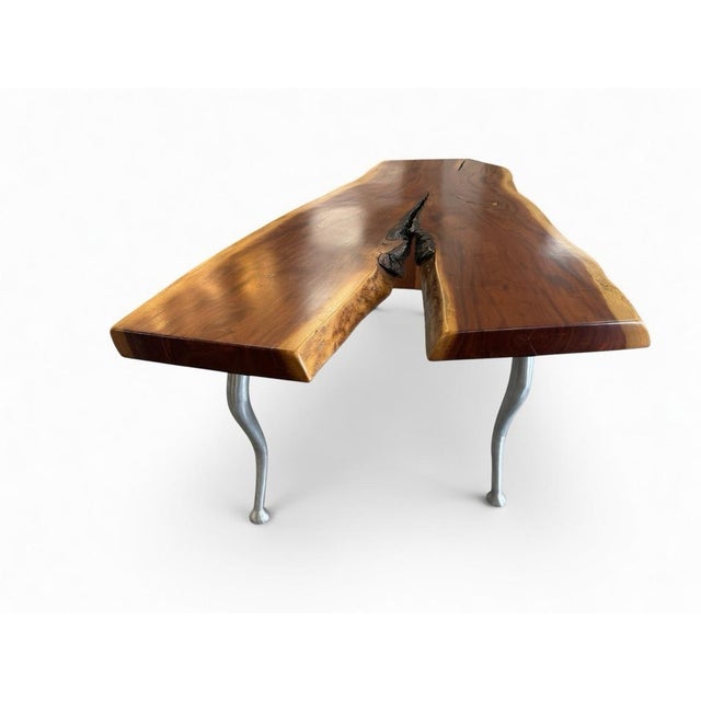 2000 - 2009 Live Edge Walnut Coffee Table With Sculptural Metal Legs For Sale - Image 5 of 6