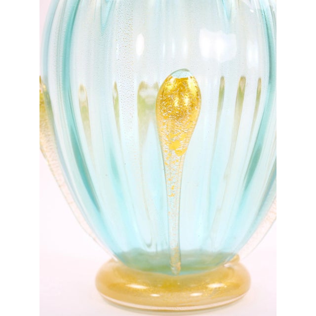 Hand-Crafted Mouth Blown Gold Flecks Exquisite Venetian Glass Vase For Sale - Image 9 of 12