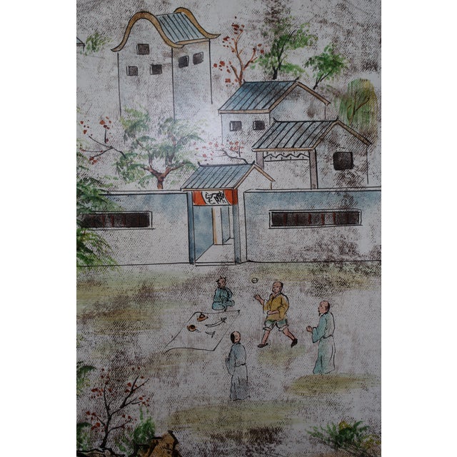 Pair of Vintage Hand-Painted Chinese River Village Solid Wood Panels For Sale - Image 9 of 18