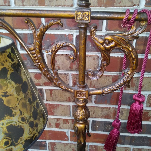 Mid Century Modern Gothic Iron Bridge Arm and Urn Floor Lamp For Sale - Image 4 of 18