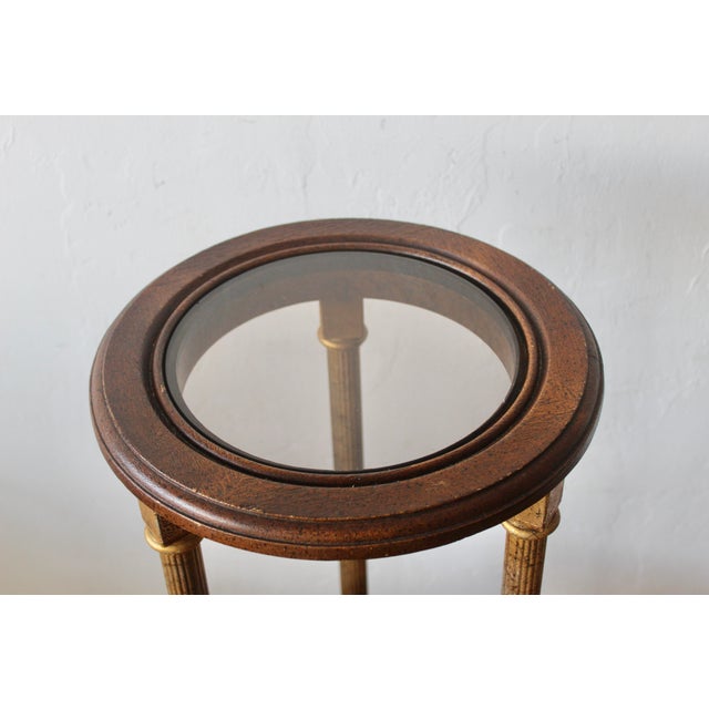 Gold Maitland Smith Style Vintage Hollywood Regency Gilded Metal Wood Smoked Glass Three Tiered Plant Stand For Sale - Image 8 of 11