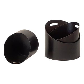 Round Container with Mocha-Colored Handle by Villahomecollection For Sale