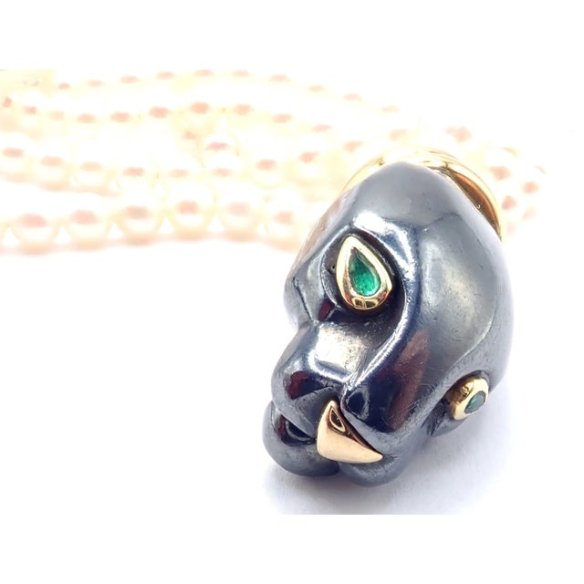 1990s Panthere De Cartier Panther Yellow Gold & Silverium Pearl Emerald Bracelet For Sale - Image 11 of 14