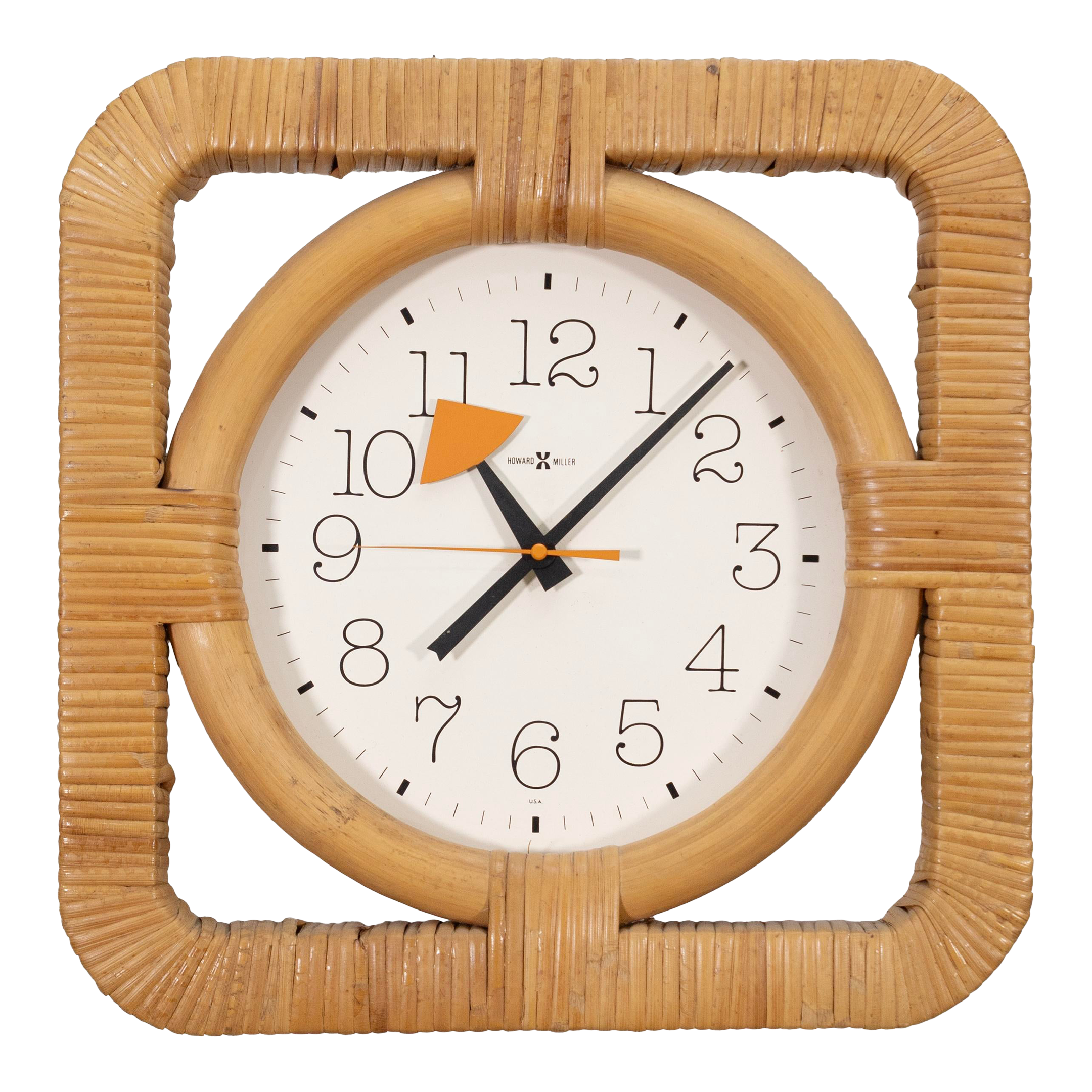 Vintage Mid Century Mod Rattan Basket Clock by George Nelson for