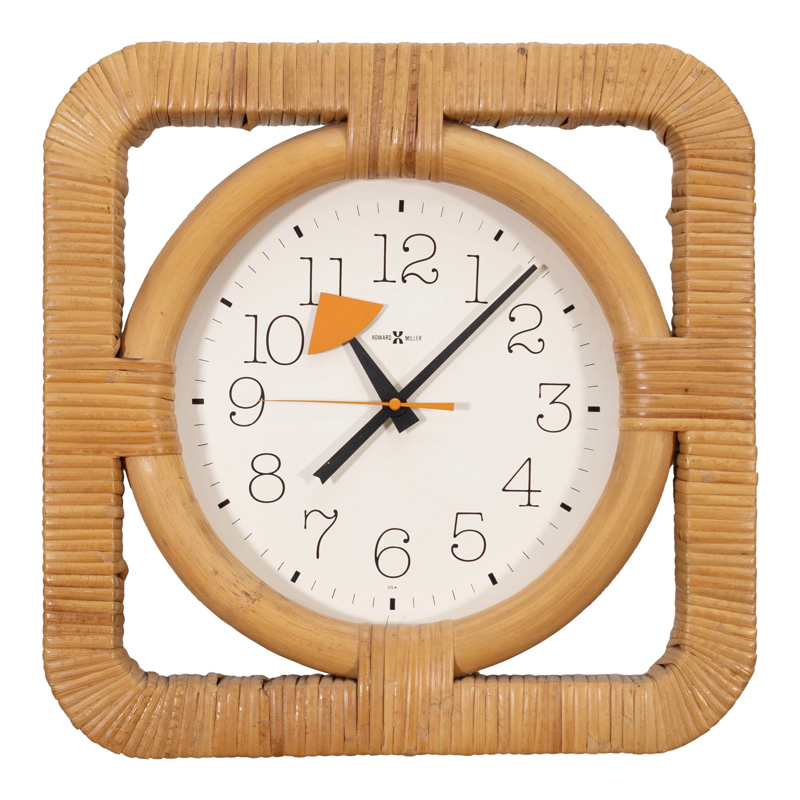 Vintage Mid Century Mod Rattan Basket Clock by George Nelson for