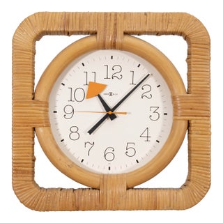 Vintage Mid Century Mod Rattan Basket Clock by George Nelson for Herman Miller For Sale