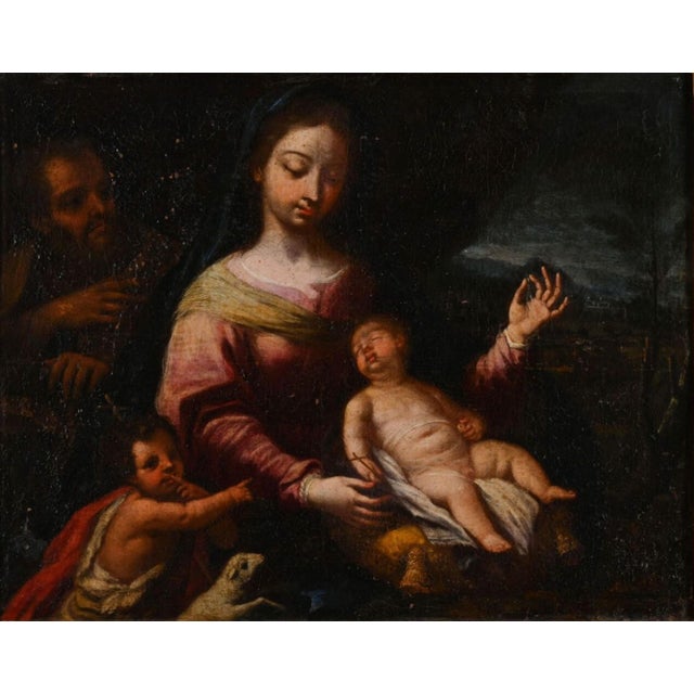 Italian School Artist, Holy Family with St. John the Baptist, 17th Century, Oil on Canvas, Framed For Sale - Image 4 of 6