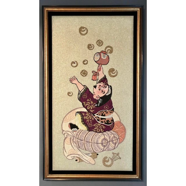 Gold Mid 20th Century Asian Embroidery Original Textile Art For Sale - Image 8 of 8