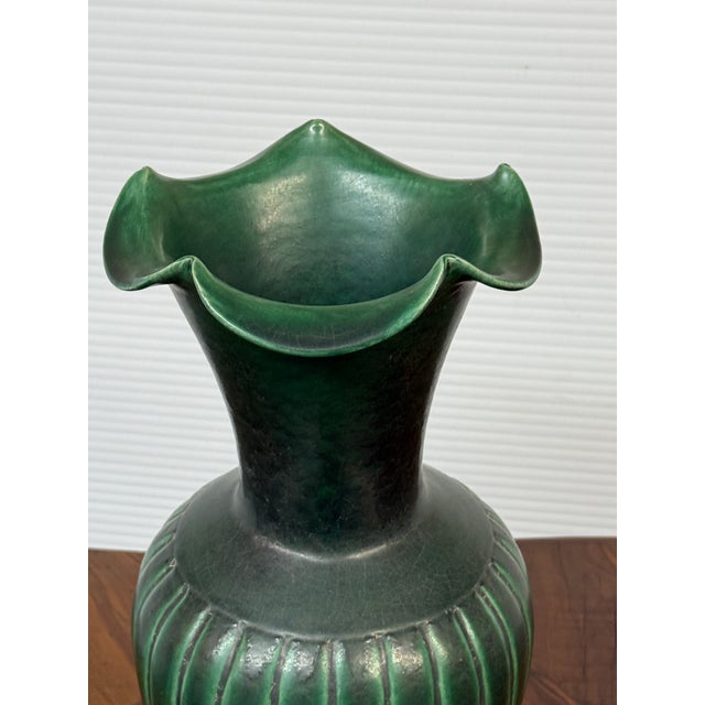 Antique Replica Green Ribbed Pottery Vase For Sale - Image 11 of 12