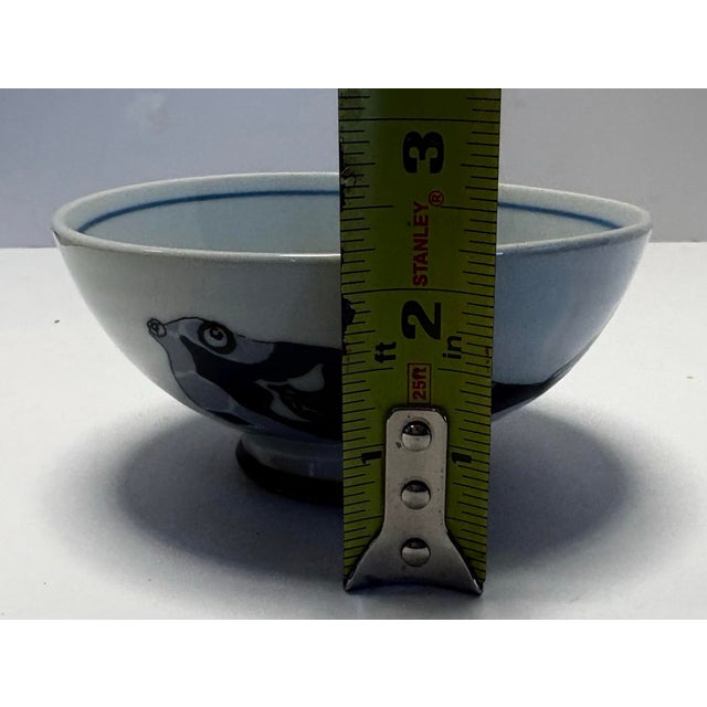 Gray Vintage Crane Japan Rice Bowls Set of 2 | Gray Blue Footed Porcelain Bowls | Japanese Soup Cereal Dessert Bowls | Minimalist Graphic For Sale - Image 8 of 8
