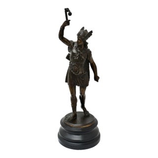 Antique Spelter Bronze Finish Roman Warrior Statue For Sale
