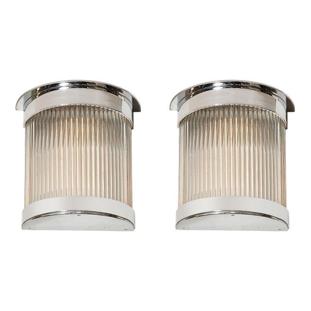 Art Deco Style Chrome & Glass Rod Sconces For Sale