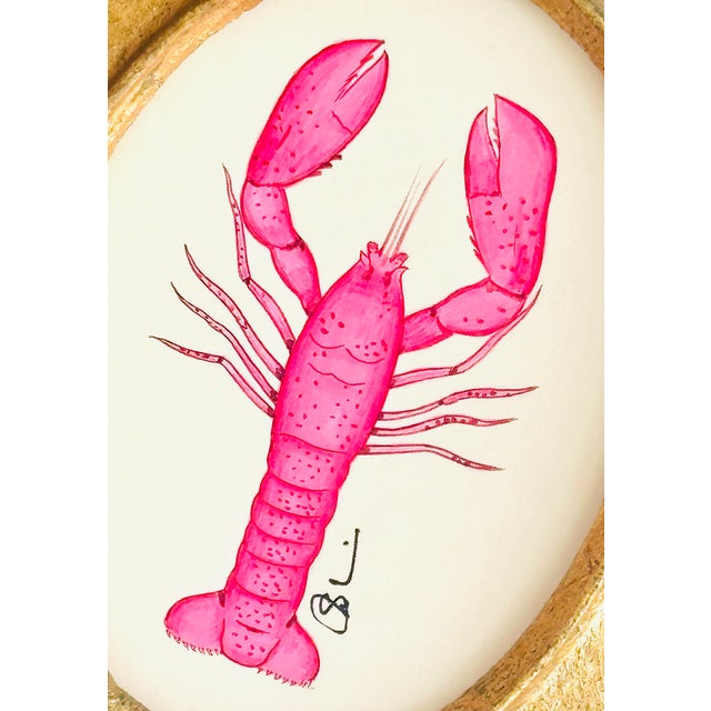 Pop Art Original Hand-Painted Whimsical Pink Lobster Painting, Framed in a Vintage Frame For Sale - Image 3 of 4