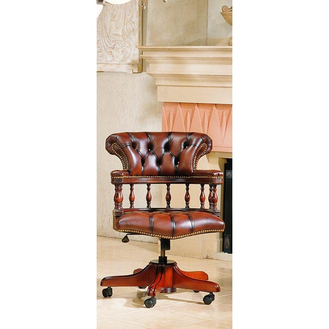 English Classic English Chesterfield Cognac Brown Genuine Leather Executive Desk Chair For Sale - Image 3 of 3