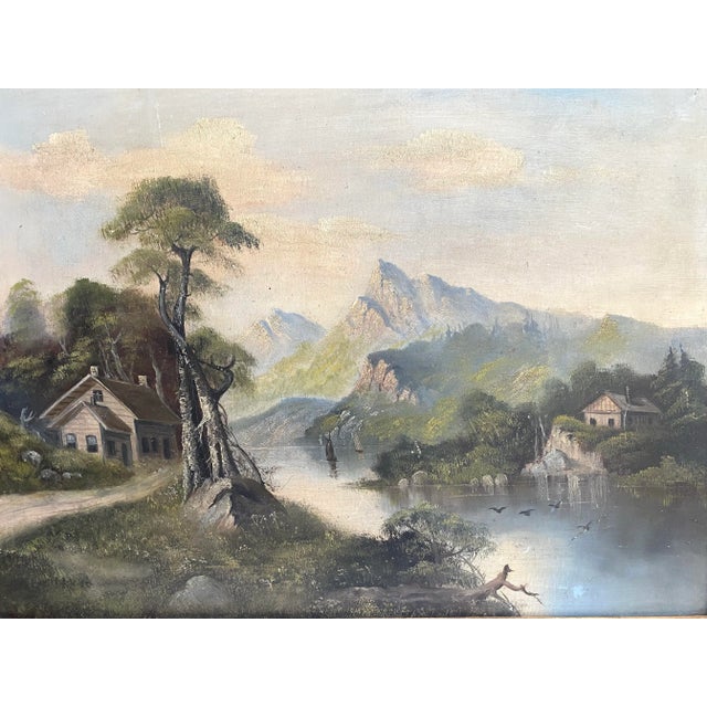 A fabulous Hudson River School oil painting on board, a true piece of art history to enjoy for years to come in its...