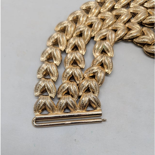 Metal Vintage Signed Napier Goldtone Wide Chevron Bracelet For Sale - Image 7 of 9