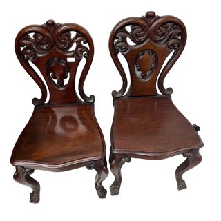 Antique Mahogany Hall Chairs, 1890s, Set of 2 For Sale