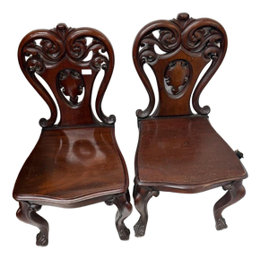 Antique Mahogany Hall Chairs, 1890s, Set of 2
