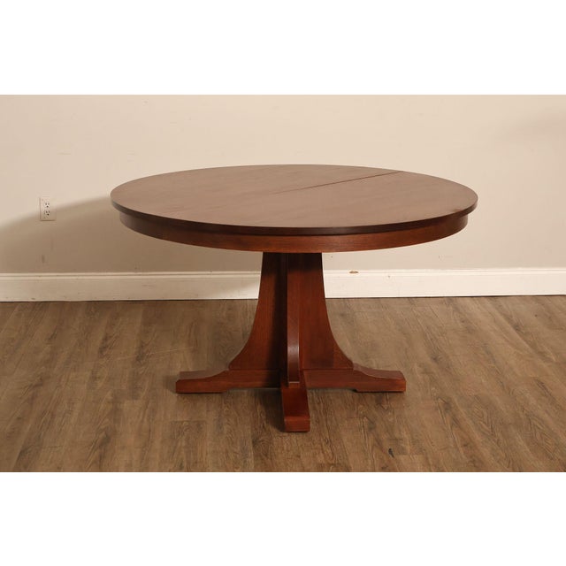 Stickley Mission Collection Round Oak Expandable Dining Table For Sale - Image 16 of 18