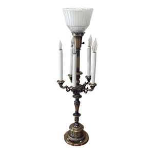 Hollywood Regency Large French Bouillotte Brass 5 Arm With Center Light Candelabra Table Lamp Circa 1950s