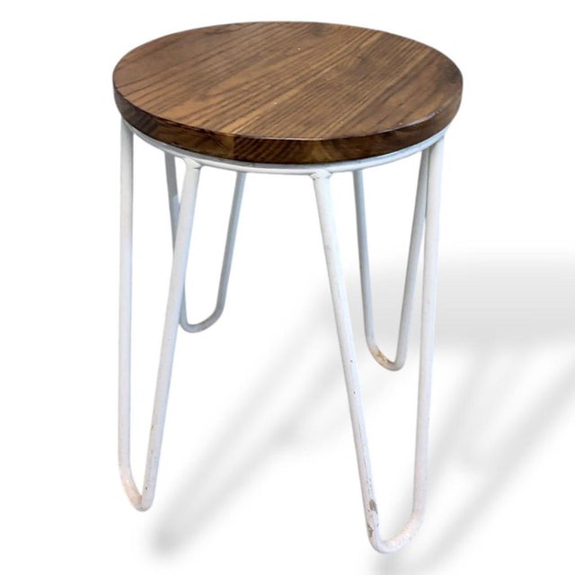 Vintage Elm Bar Stool with White Hairpin Legs For Sale - Image 6 of 8