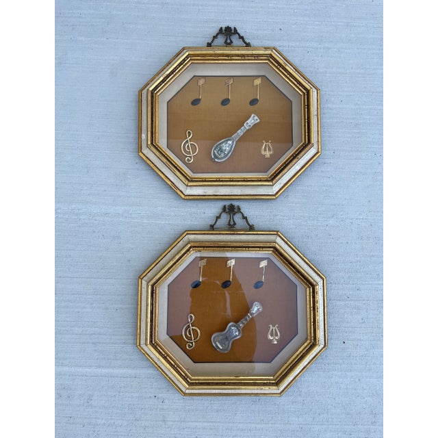 1950s Italian Florentine Sterling & Mother of Pearl Guitar Shadow Boxes For Sale - Image 5 of 11