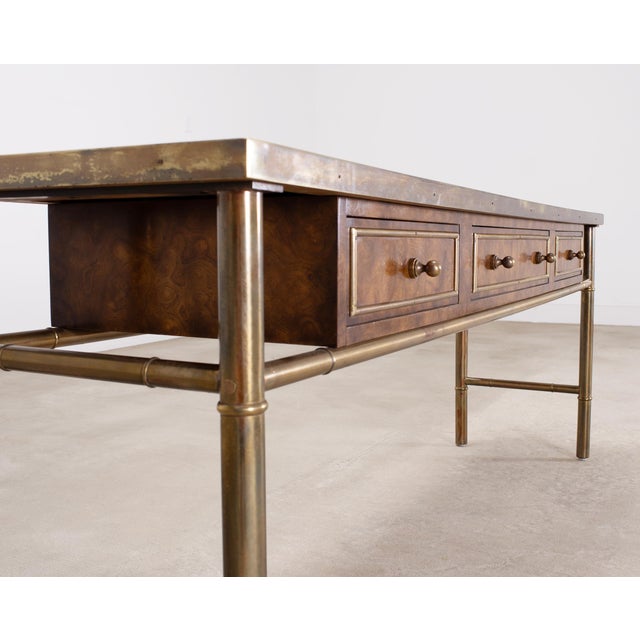 Mastercraft Etched Bronze Burlwood Console or Writing Desk 6 Ft For Sale - Image 17 of 18