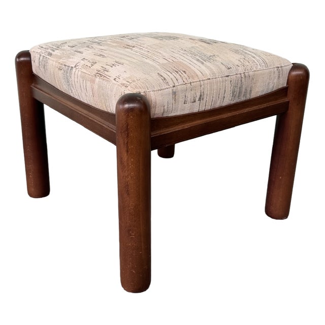 Small Vintage Upholstered Wooden Ottoman, 1970s For Sale