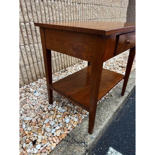 Mid 20th Century Vintage Walnut Side Table With One Drawer and Secret Small Drawer For Sale - Image 10 of 11