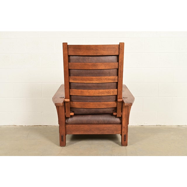 Stickley Mission Oak Arts & Crafts Reclining Morris Lounge Chair With Ottoman For Sale - Image 11 of 14