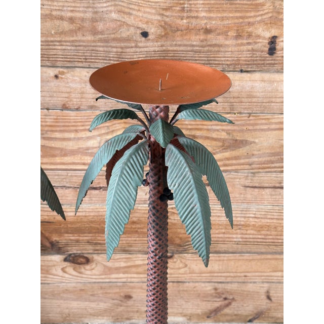 Pair of Vintage Sculptural Metal Palm Tree Floor Candle Holders For Sale - Image 4 of 13