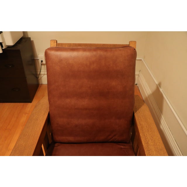 Brown Early 21st Century Amish Made Mission Arts and Crafts Quartersawn Oak Morris Recliner and Ottoman For Sale - Image 8 of 13