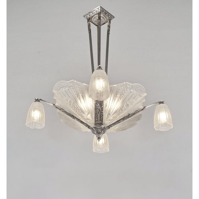 1920s French Art Deco Chandelier by Jamain & Frontisi 1930 France For Sale - Image 5 of 14