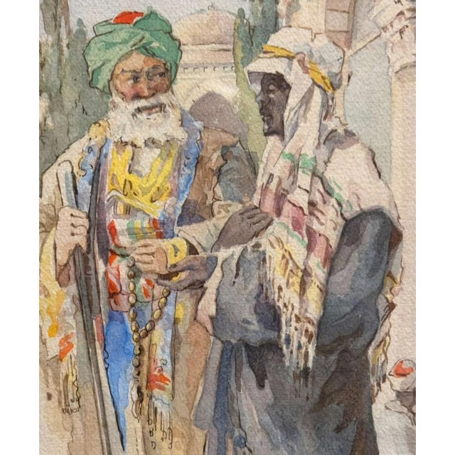 Carl Friedrich Heinrich Werner, Two Men Talking in Front of the Süleymaniye Mosque in Istanbul, 1800s, Pencil and Watercolor, Framed For Sale - Image 3 of 10