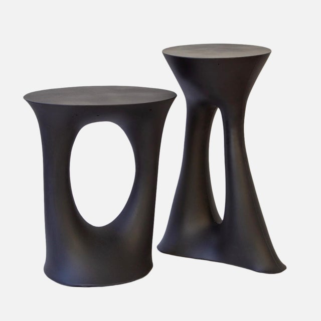 Pair of Kreten Side Tables, Painted Black, by Souda, Modern, Organic, Concrete End Tables For Sale - Image 9 of 12