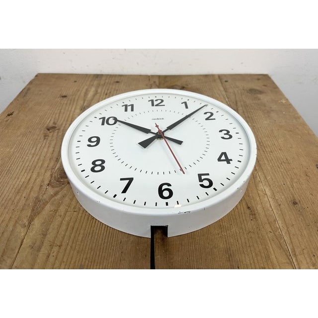 White Vintage White Electric Station Wall Clock from Nedklok, 1970s For Sale - Image 8 of 18