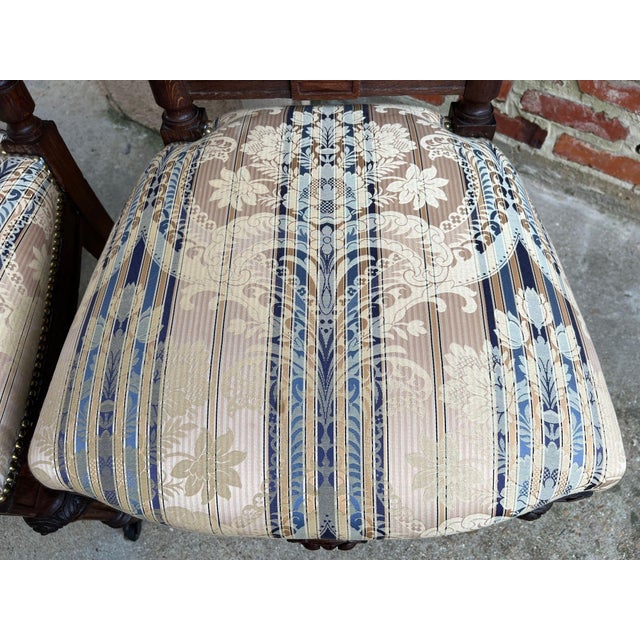 Brown Pair Antique French Dining Chairs Renaissance Carved Oak Black Forest C1880 For Sale - Image 8 of 18