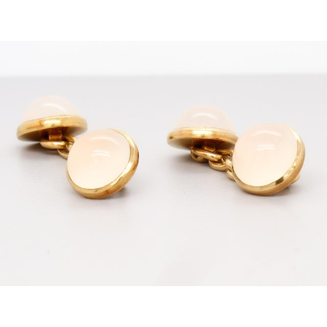 Metal Vintage 18k Gold & Moonstone Cabochon Cufflinks For Sale - Image 7 of 11