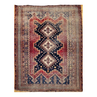 Vintage Persian Afshar Tribal Rug, Hand-Knotted Wool, Geometric Pattern, Navy & Red, 6x7 For Sale