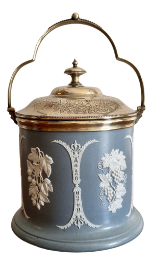 Antique Victorian Jasperware Biscuit Barrel, 1880