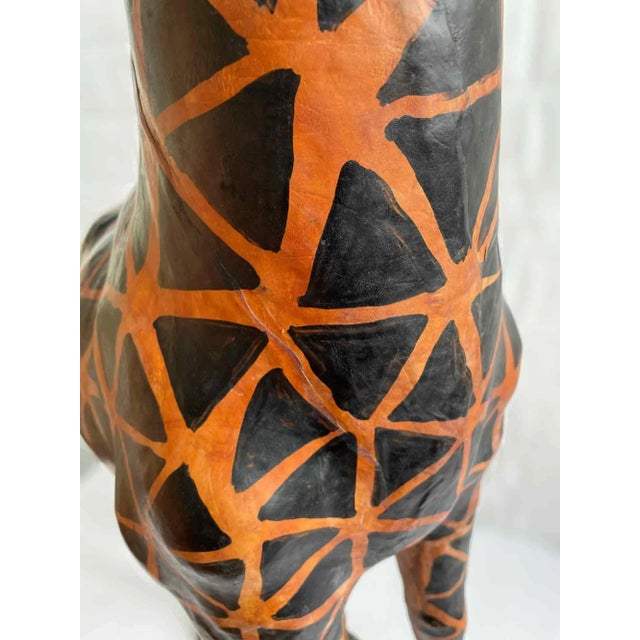 Traditional Giraffe Sculpture Hand Painted Leather For Sale - Image 3 of 4