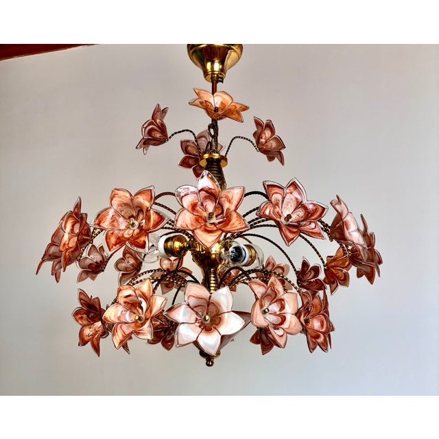1980s Italian Murano Style Brown Floral Chandelier – Glass Flower Bouquet For Sale - Image 4 of 17