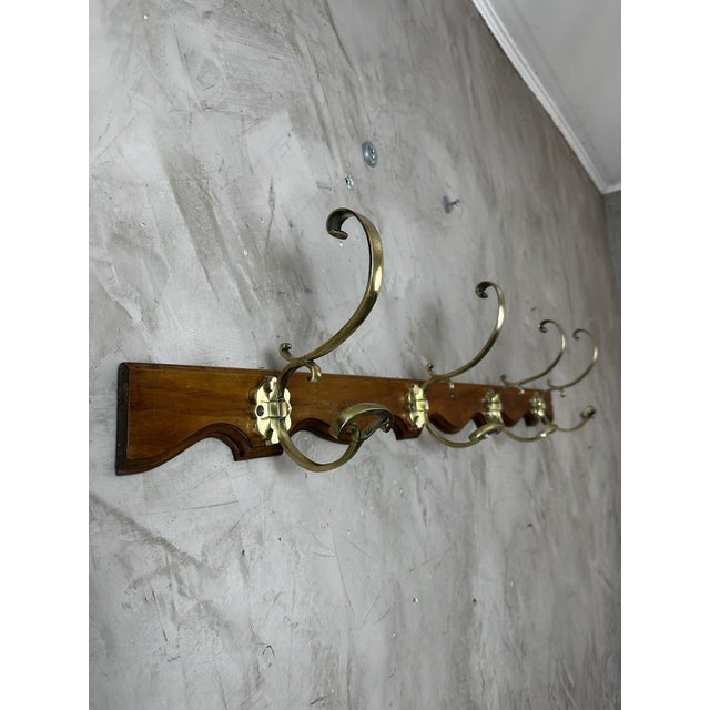 Antique Coat Hooks in Brass and Wood, 1900 For Sale - Image 6 of 10