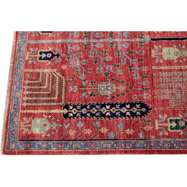 Modern Bidjar Style Red Handmade Wool Rug With Geometric Floral Motif For Sale - Image 4 of 8