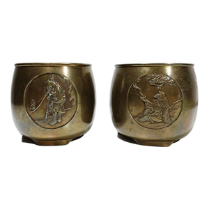 Antique Japanese Bronze Vases a Pair– Petite Form, Figural Relief