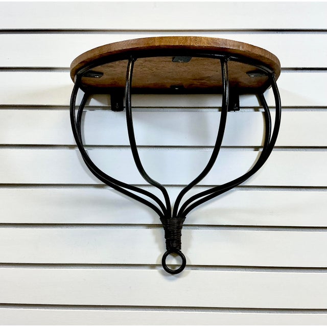 1980s Vintage Brutalist Boho Chic Rustic Iron and Wood Wall-Mounted Shelf. For Sale - Image 6 of 13